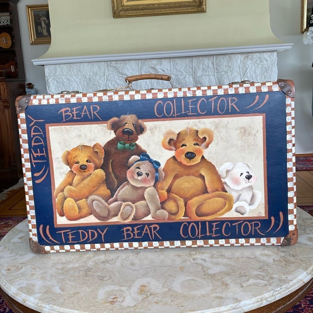 Vintage Hand Painted “Teddy Bear Collector” Large Suitcase